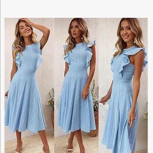 Baby blue lace ruffle sleeve midi dress Medium